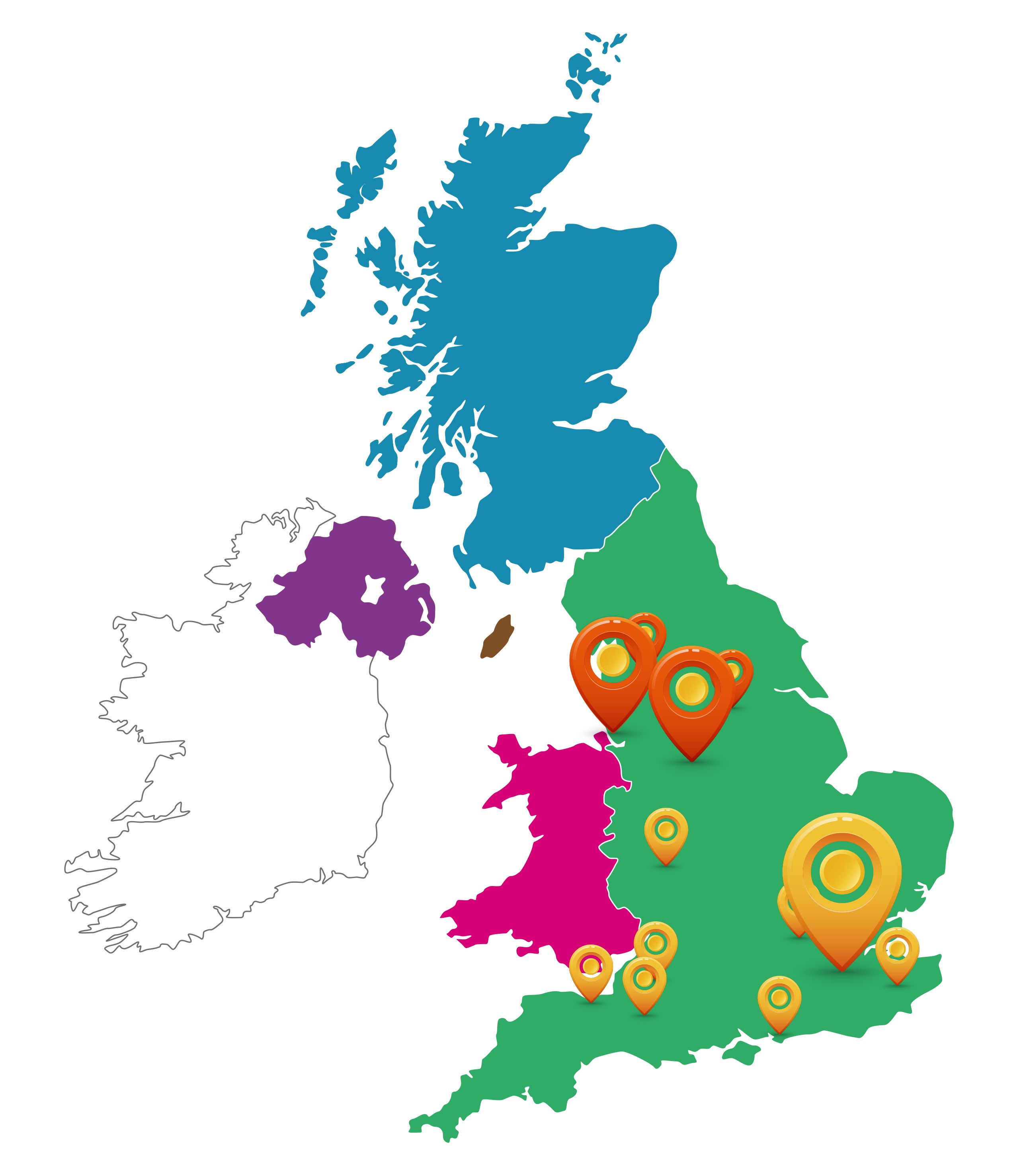 Map pinpointing the locations of the top 30 retailers
