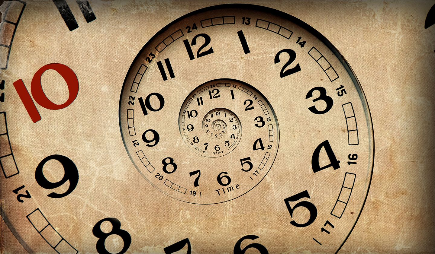 Clock face with highlighted numbers going back in time