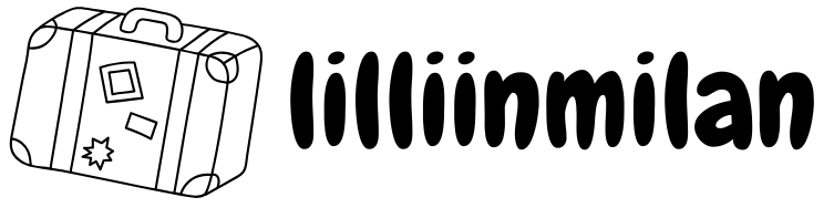 The logo: black on white outlines of a suitcase and the name "lilliinmilan".