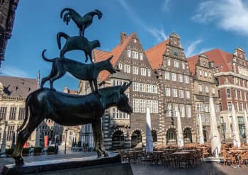 Bremen Town Musicians Statue in Bremen during the day.